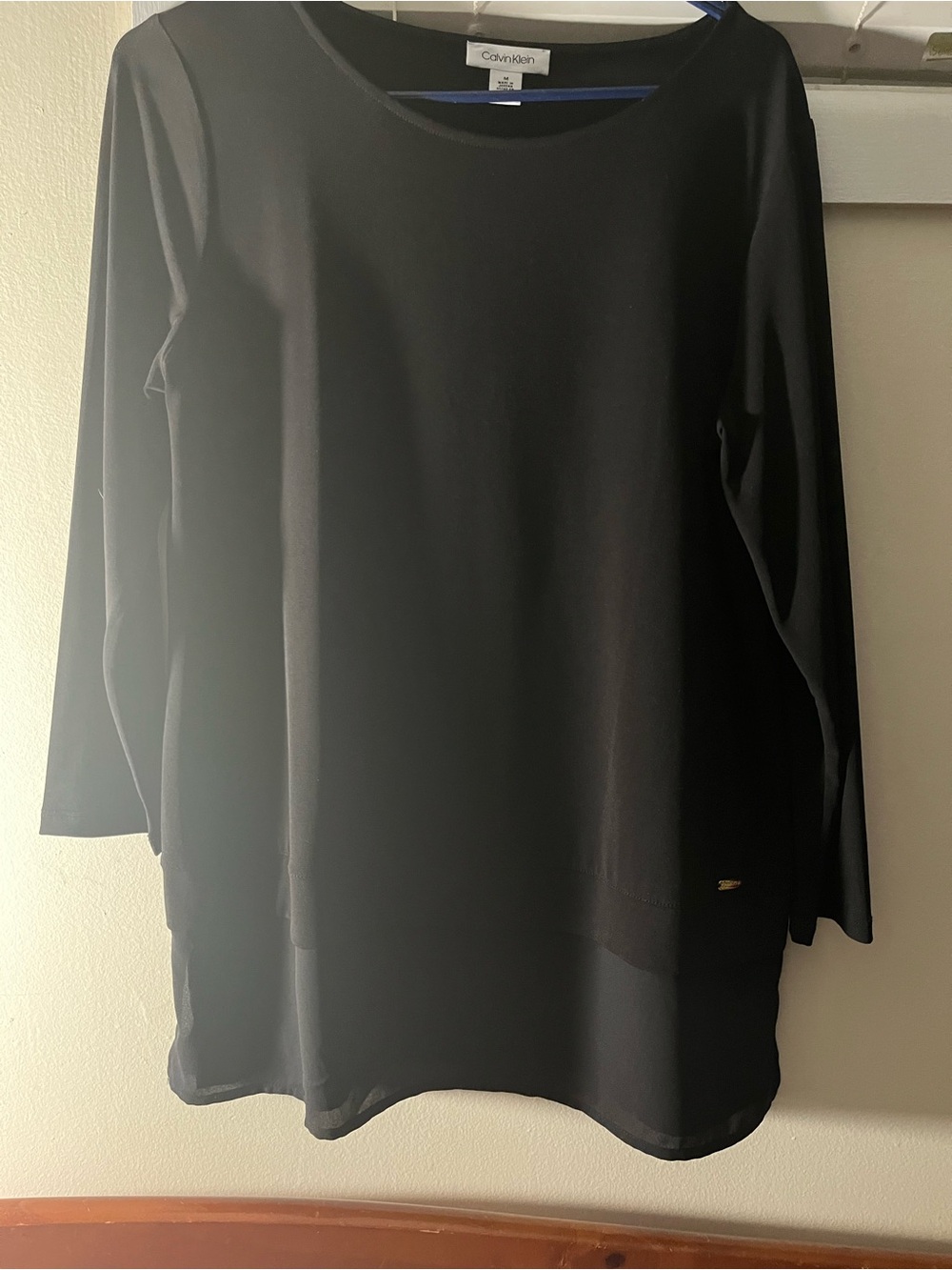 Calvin Klein Men's Black Crewneck Sweater - Classic 3/4 Sleeve